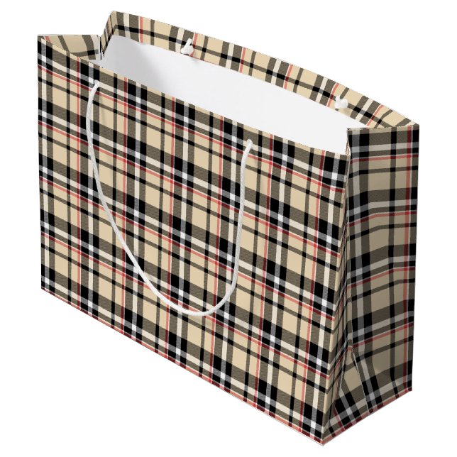 Sacola Para Presentes Grande Padrões de Xadrez do Tartan Preto-Branco Vermelho (Verso inclinado)