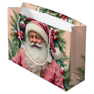 Sacola Para Presentes Grande Pai Natal Rosa Elegante