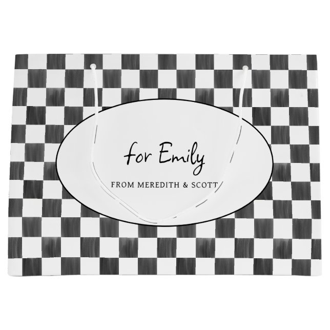 Sacola Para Presentes Grande Painted Black Checkerboard Pattern Personalized (Frente)