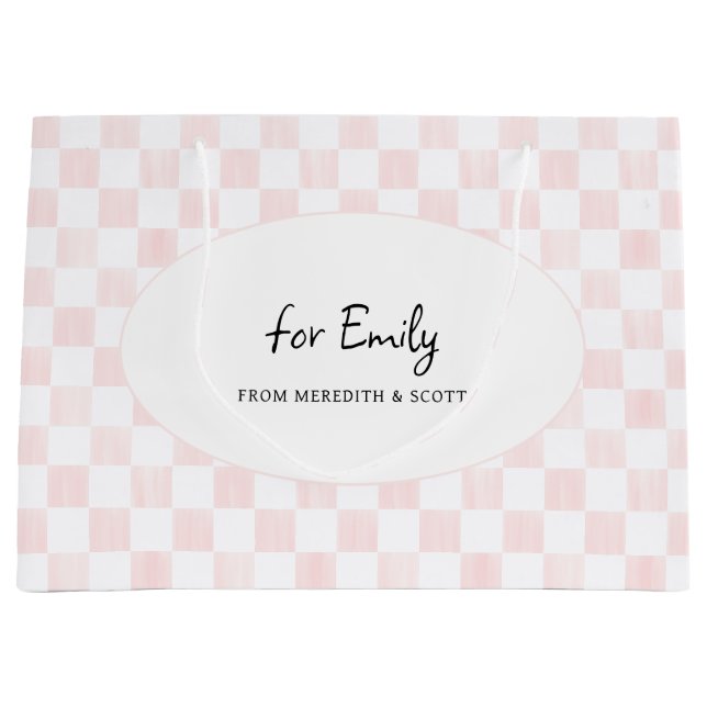 Sacola Para Presentes Grande Painted Pink Checkerboard Pattern Personalized (Frente)