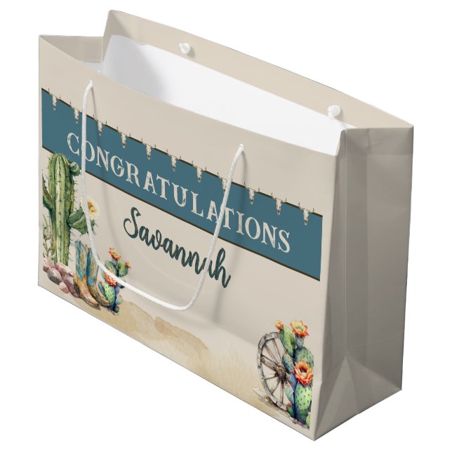 Sacola Para Presentes Grande País Ocidental Boots Personalizados do Cactus (Frente inclinada)