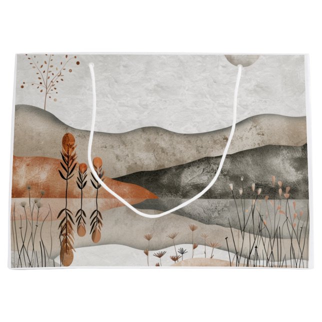 Sacola Para Presentes Grande Paisagem Boho Abstrato (3) (Frente)