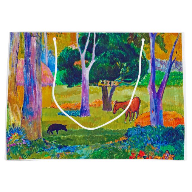 Sacola Para Presentes Grande Paisagem com Suíno e Cavalo, Gauguin (Frente)