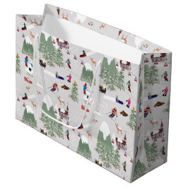 Sacola Para Presentes Grande Paisagem de Esqui de Montanha de inverno com Esqui