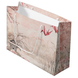 Sacola Para Presentes Grande Paisagem Serena de Flor de Cerejeira Rosa (1)