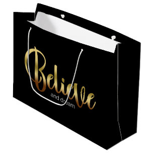 Sacola Para Presentes Grande Palavras Inspirativas Ouro Acreditar e Sonhar