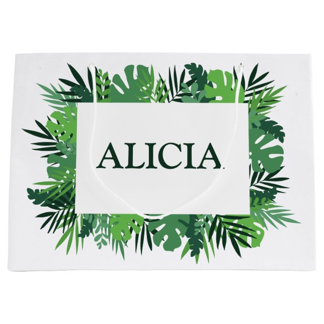 Sacola Para Presentes Grande Palma tropical deixa nome personalizado do quadro (Frente)