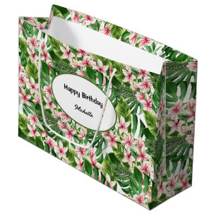 Sacola Para Presentes Grande Palmeiras Tropicais E Flores De Plumeria