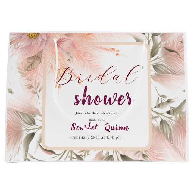 Sacola Para Presentes Grande Pampas cor-de-rosa-pincel moderno (Frente)