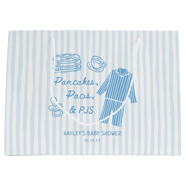 Sacola Para Presentes Grande Pancakes, Pacis & PJs Boy Baby Shower (Frente)