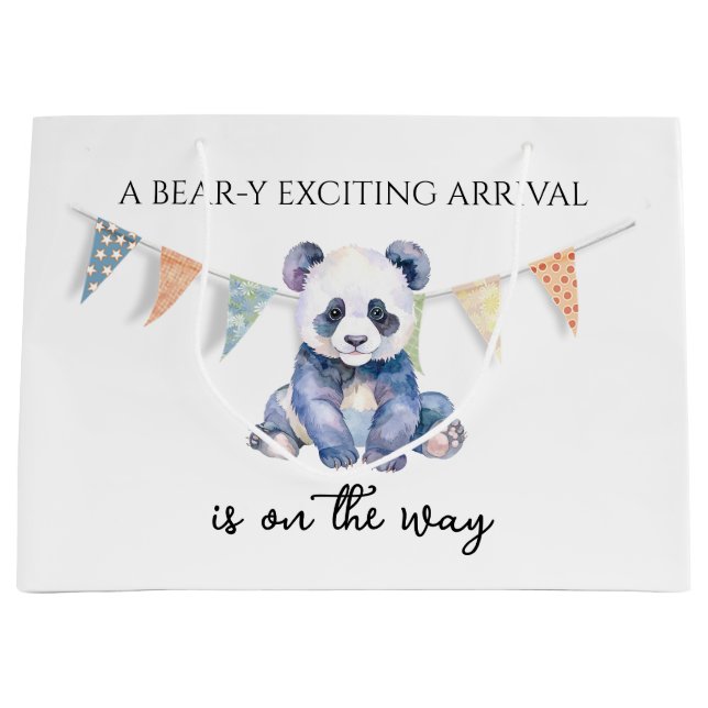 Sacola Para Presentes Grande Panda de bebê com aquarela com bandeiras de reabas (Frente)