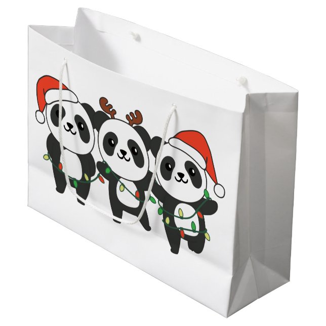 Sacola Para Presentes Grande Panda Natal Animais Cute Pandas Larg (Frente inclinada)