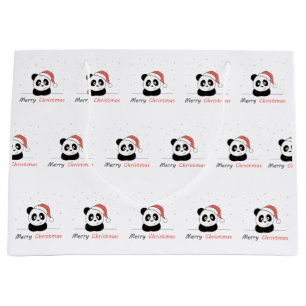 Sacola Para Presentes Grande Panda Natal Neve Animais de inverno Pandas