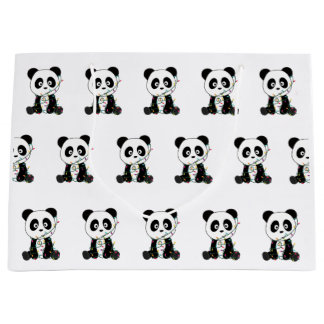 Sacola Para Presentes Grande Panda Natal Neve Animais de inverno Pandas
