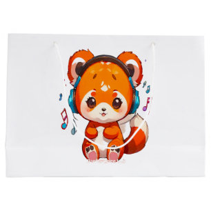 Sacola Para Presentes Grande Panda ouvindo música Kpop