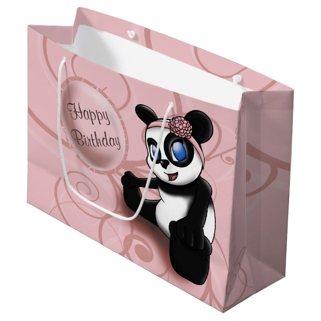 Sacola Para Presentes Grande Panda Pink Birday (Frente inclinada)
