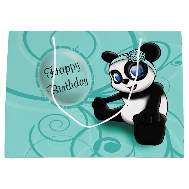 Sacola Para Presentes Grande Panda Turquoise Birthday (Frente)