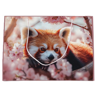 Sacola Para Presentes Grande Panda Vermelha Entre Blossomas De Cereja