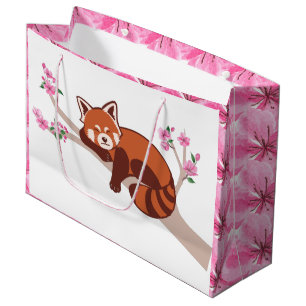 Sacola Para Presentes Grande "Panda Vermelha Sonolenta" Cereja Flor Grande Saco
