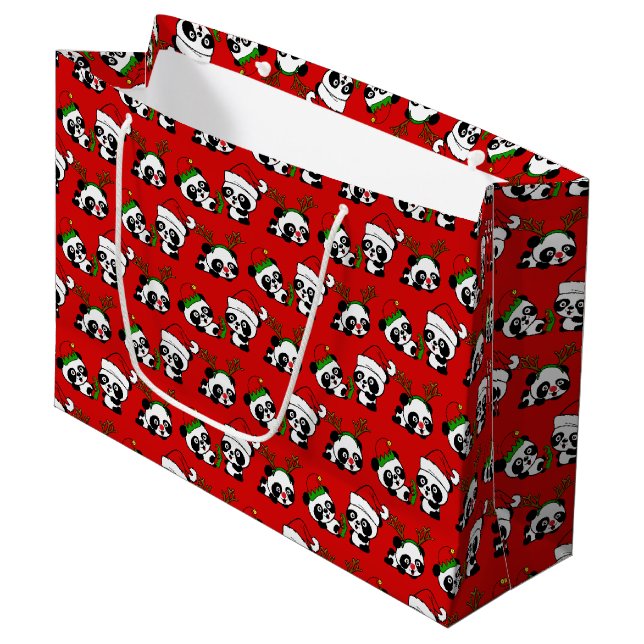 Sacola Para Presentes Grande Pandas de Natal (Frente inclinada)