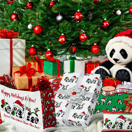 Sacola Para Presentes Grande Pandas de Natal Personalizadas