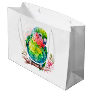 Sacola Para Presentes Grande Papagaio Verde - Pássaro Bonito