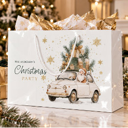 Sacola Para Presentes Grande Papai Noel Aquarela Elegante Carro Neve Festa de N