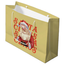 Sacola Para Presentes Grande Papai Noel aquarela tradicional Vermelho e Mostard