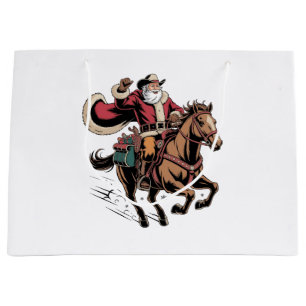 Sacola Para Presentes Grande Papai Noel Cowboy Montado a Cavalo Natal