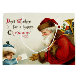 Sacola Para Presentes Grande Papai noel e criança alegres do Velho Mundo