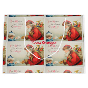Sacola Para Presentes Grande Papai noel e Natal da nostalgia do vintage do