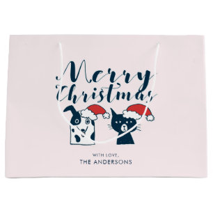 Sacola Para Presentes Grande Papai noel engraçado cão & Feliz Natal do Doodle  