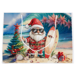 Sacola Para Presentes Grande Papai Noel Natal em julho na praia surfista