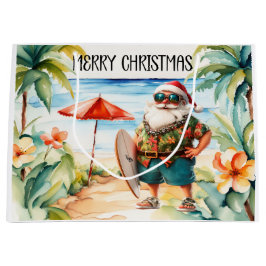 Sacola Para Presentes Grande Papai Noel Natal em julho na praia surfista