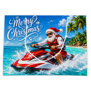 Sacola Para Presentes Grande Papai Noel Natal em julho na praia surfista