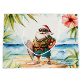 Sacola Para Presentes Grande Papai Noel Natal em julho na praia surfista