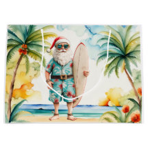 Papai Noel Natal em julho na praia surfista