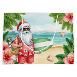 Sacola Para Presentes Grande Papai Noel Natal em julho na praia surfista