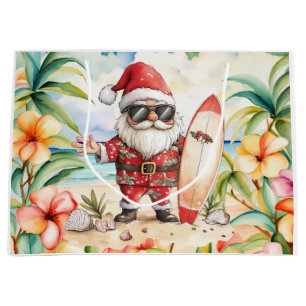Sacola Para Presentes Grande Papai Noel Natal em julho na praia surfista