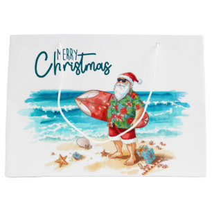 Sacola Para Presentes Grande Papai Noel Natal em julho na praia surfista