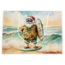Sacola Para Presentes Grande Papai Noel Natal em julho na praia surfista