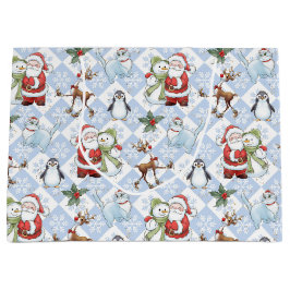 Sacola Para Presentes Grande Papai Noel, Neve, Rudolph, Cat