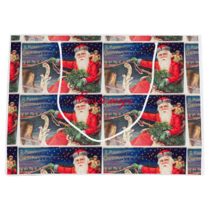 Sacola Para Presentes Grande Papai noel no vintage de Thunder_Cove do trenó