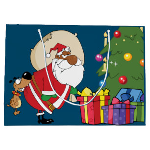 Sacola Para Presentes Grande Papai noel preto mau das mordidas de cão no saco