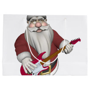 Sacola Para Presentes Grande Papai Noel que joga a guitarra elétrica
