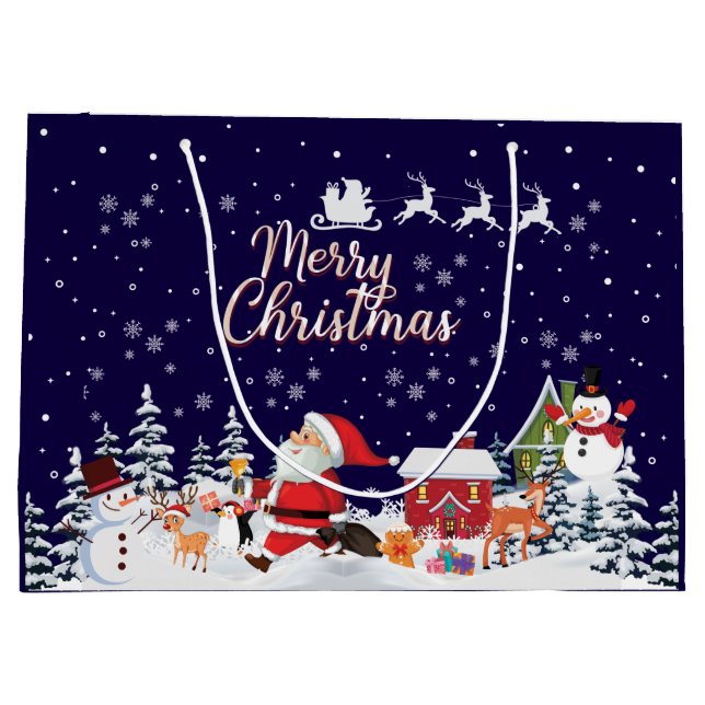 Sacola Para Presentes Grande Papai Noel, Snowman Feliz Natal Mediu (Verso)