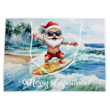Papai Noel surfando está em uma grande onda no Hav