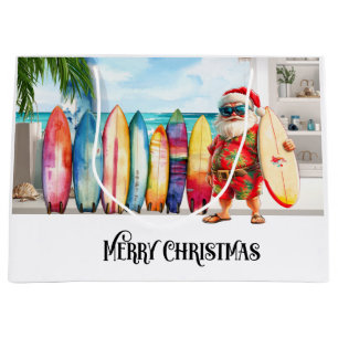 Sacola Para Presentes Grande Papai Noel surfista Natal na praia