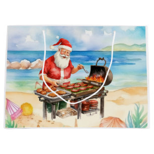 Sacola Para Presentes Grande Papai Noel surfista Natal na praia