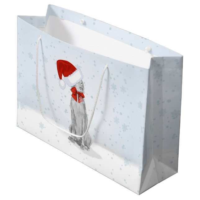 SACOLA PARA PRESENTES GRANDE PAPAI NOEL WEIMARANER NO SACO DO PRESENTE DA NEVE (Frente inclinada)